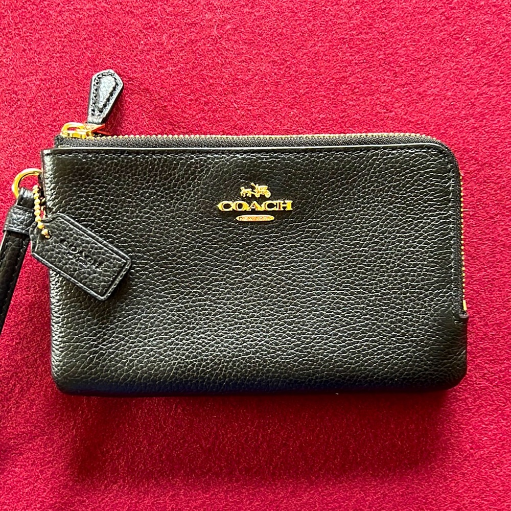 Black leather coach wristlet